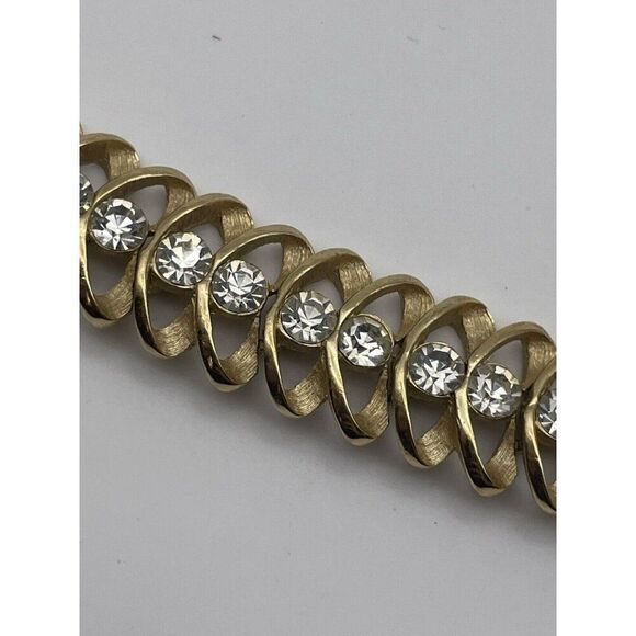 Crown Trifari Gold-Tone Clear Rhinestone Bracelet Signed - Picture 10 of 14